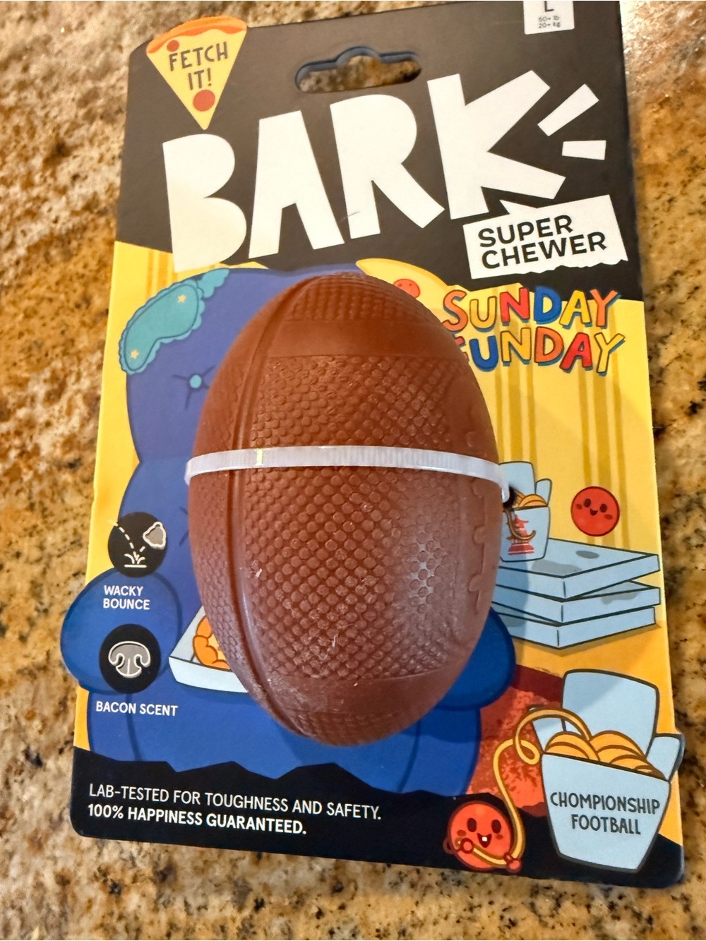 Bark Super Chewer Brown Football NEW Dog Toy bacon bounce large dogs